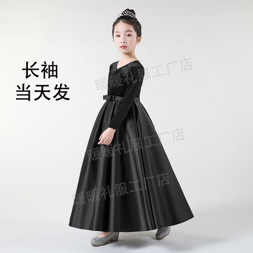 学生长袖弹性丝绒钢琴演出服