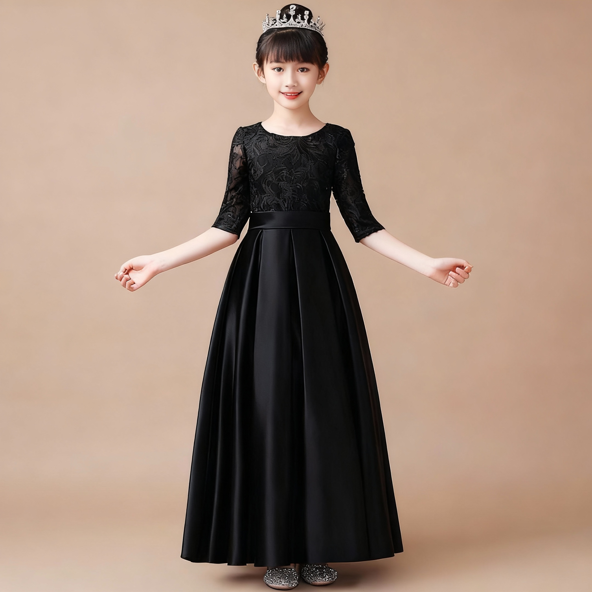 顺丰发黑色女童礼服中大童走秀钢琴演出小提琴演奏服儿童乐团