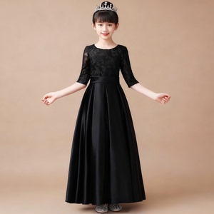 当天发黑色女童礼服中大童走秀钢琴演出小提琴演奏服儿童乐团