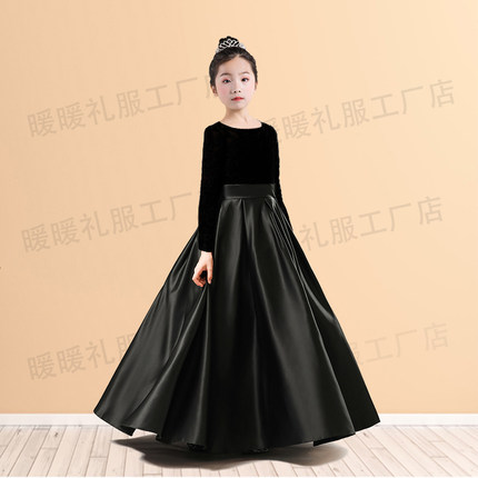 顺丰发初高中小学儿童主持表演服黑色女童礼服钢琴演出小提琴乐团