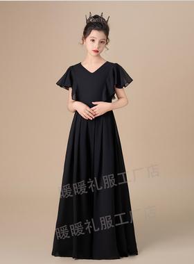 顺丰发黑色女童礼服钢琴演出服公主裙小提琴演奏管乐团表演服绑带