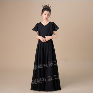 顺丰发黑色女童礼服钢琴演出服公主裙小提琴演奏管乐团表演服绑带