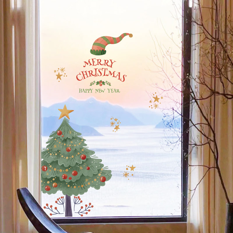2026圣诞节圣诞树装饰窗花静电贴
