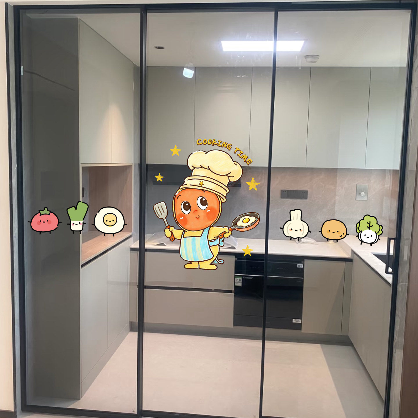 星星人厨房玻璃门装饰静电贴纸图片
