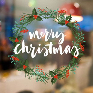 新年圣诞花环玻璃门贴纸元旦节花店美容院橱窗装扮装饰窗花静电贴