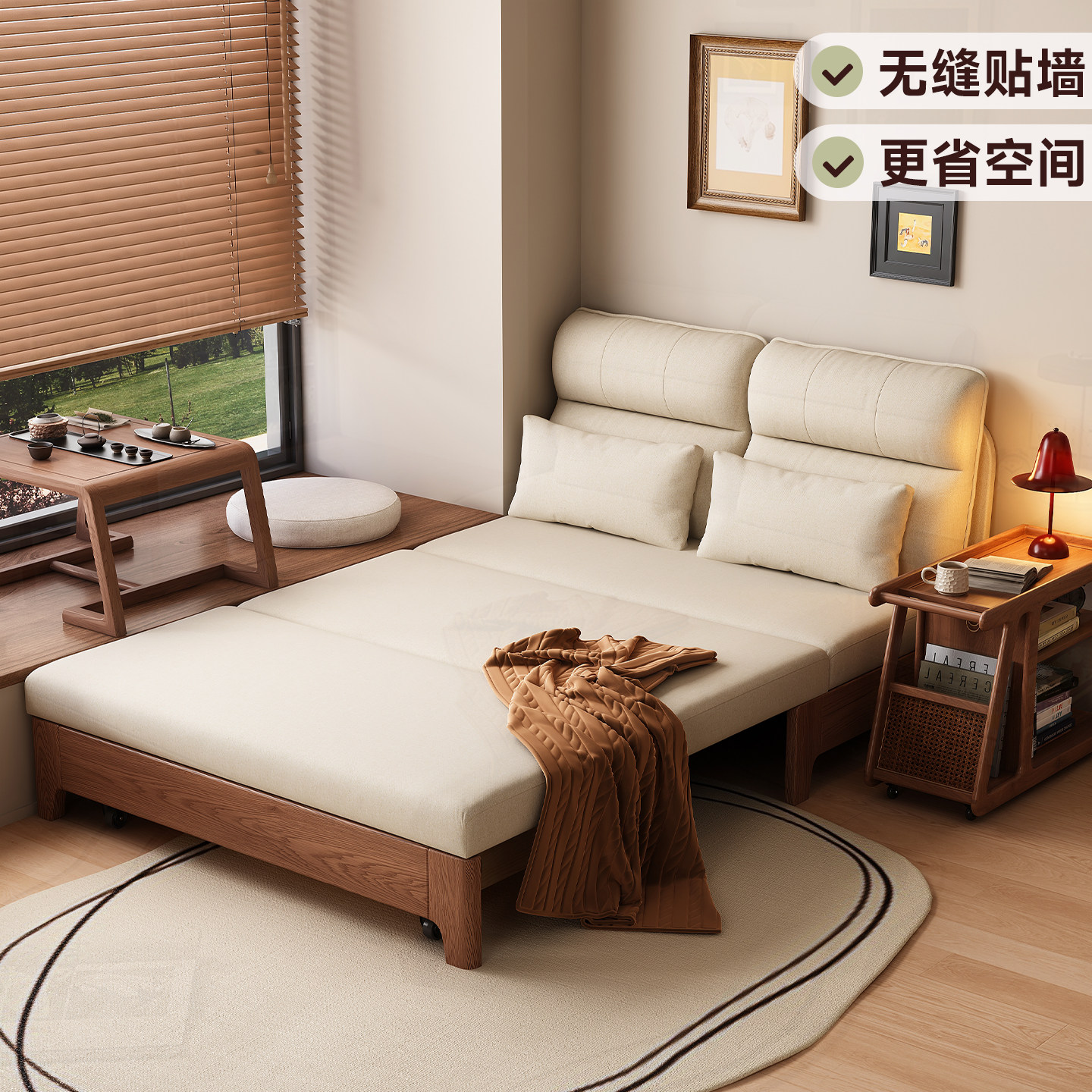 实木沙发床一体两用实木图片