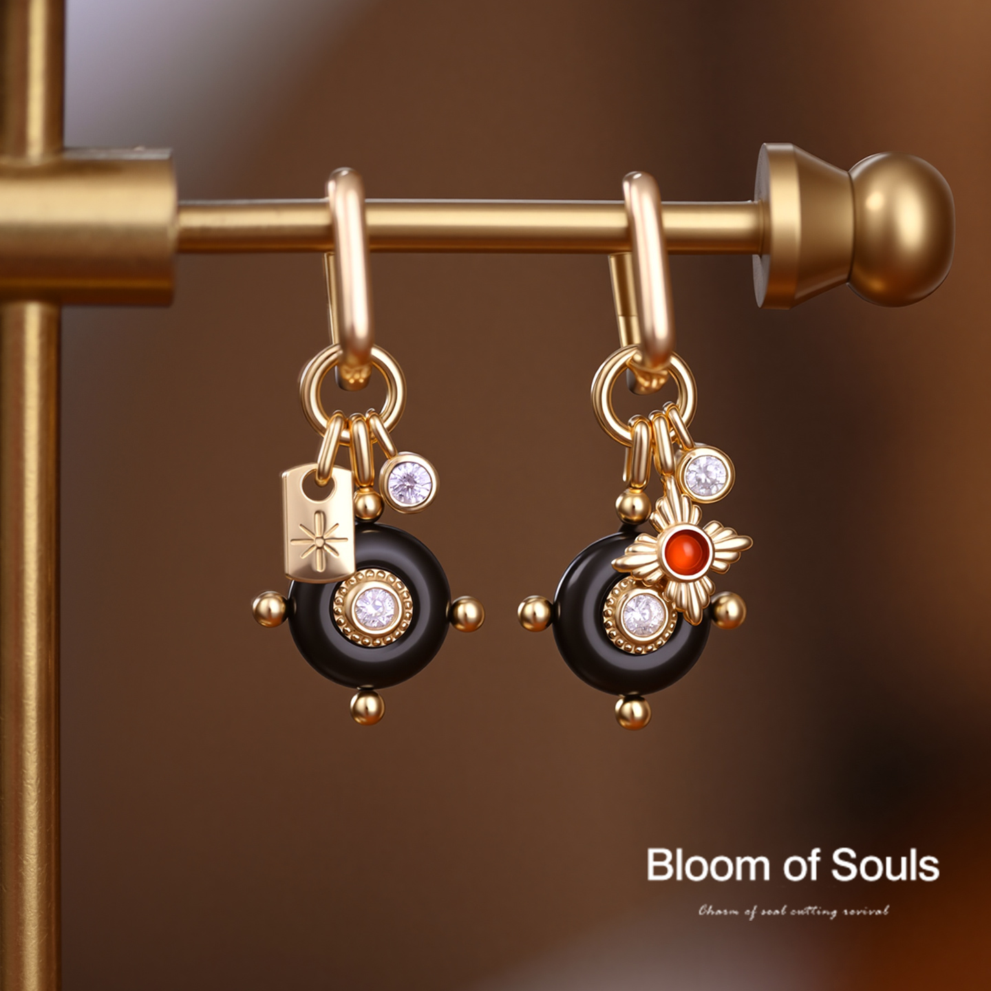 黑红玛瑙高级感原创设计法式耳环