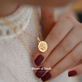 原创设计S925纯银法式 深海旧梦 复古圆形女金币海螺项链吊坠新