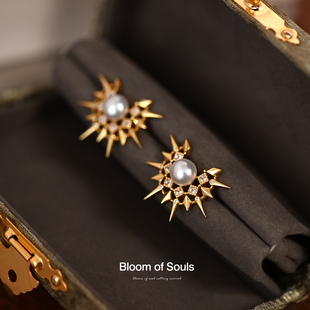 复古耳环女高级感 原创设计S925纯银天然淡水珍珠耳钉法式 日晕