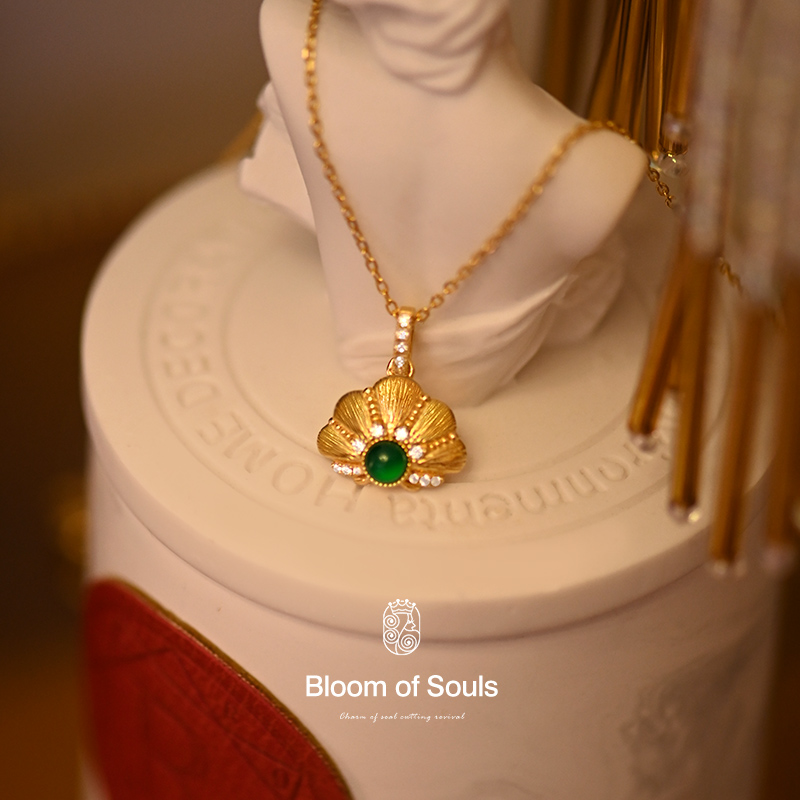 《拾梦》原创纯银绿玛瑙贝壳项链