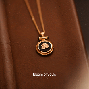 复古项链玫瑰吊坠女 原创设计S925纯银黑玛瑙轻奢法式 禁忌之歌