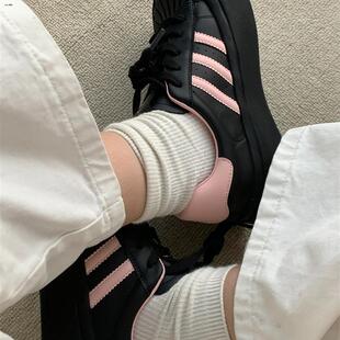 鞋女2024春秋新款百搭厚底板鞋女增高休闲鞋圆头松糕鞋小黑鞋