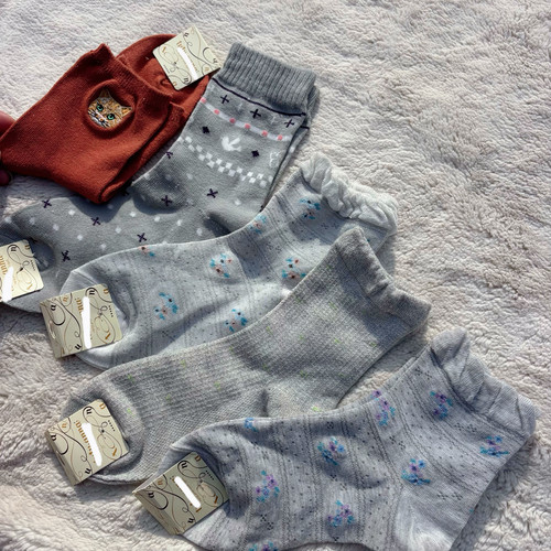 超透气！Tu家原D*外贸日单女士春夏薄款中筒袜子小碎花边松口短袜