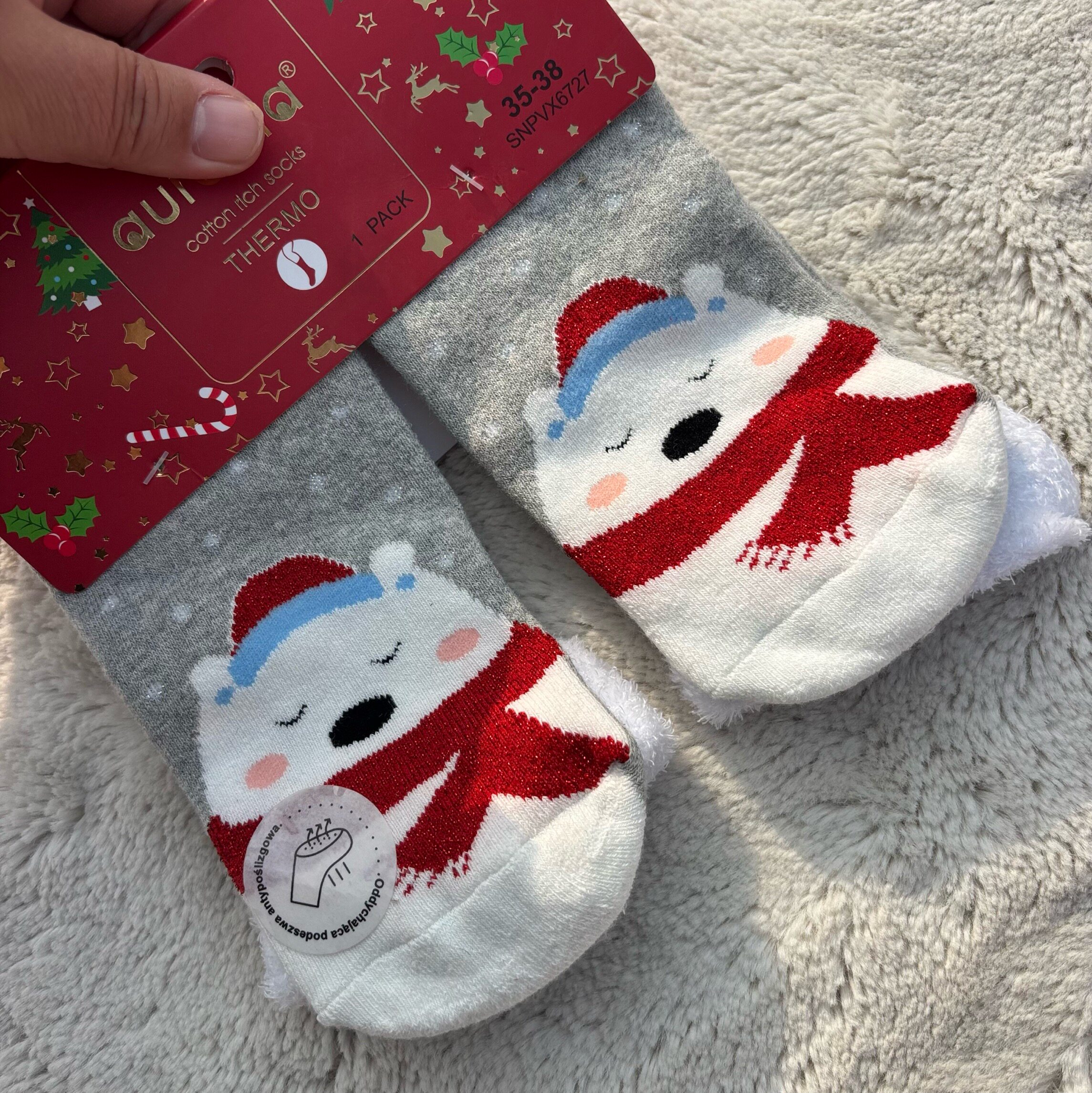 英国单。外贸女士纯棉透气毛巾圈中筒袜加厚卡通圣诞风保暖家居袜