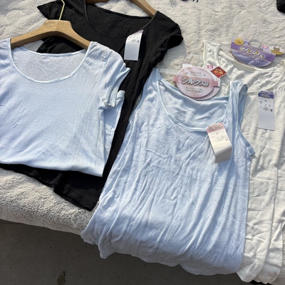 10%桑蚕丝！外贸日单原卡女超薄款丝滑打底衫背心纯色圆领短袖T恤