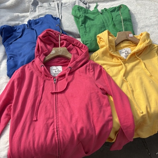 外贸出口欧美原单薄款毛圈棉女多巴胺运动卫衣连帽衫拉链开衫套头