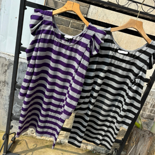 F标复古千禧棉克风连衣裙甜辣妹亮晶晶条纹长袖泡泡袖修身短裙子