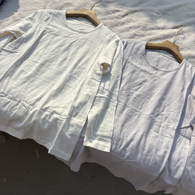 100/生态全棉。外贸日单女士纯棉打底衫圆领长袖T恤纯色秋衣9分袖