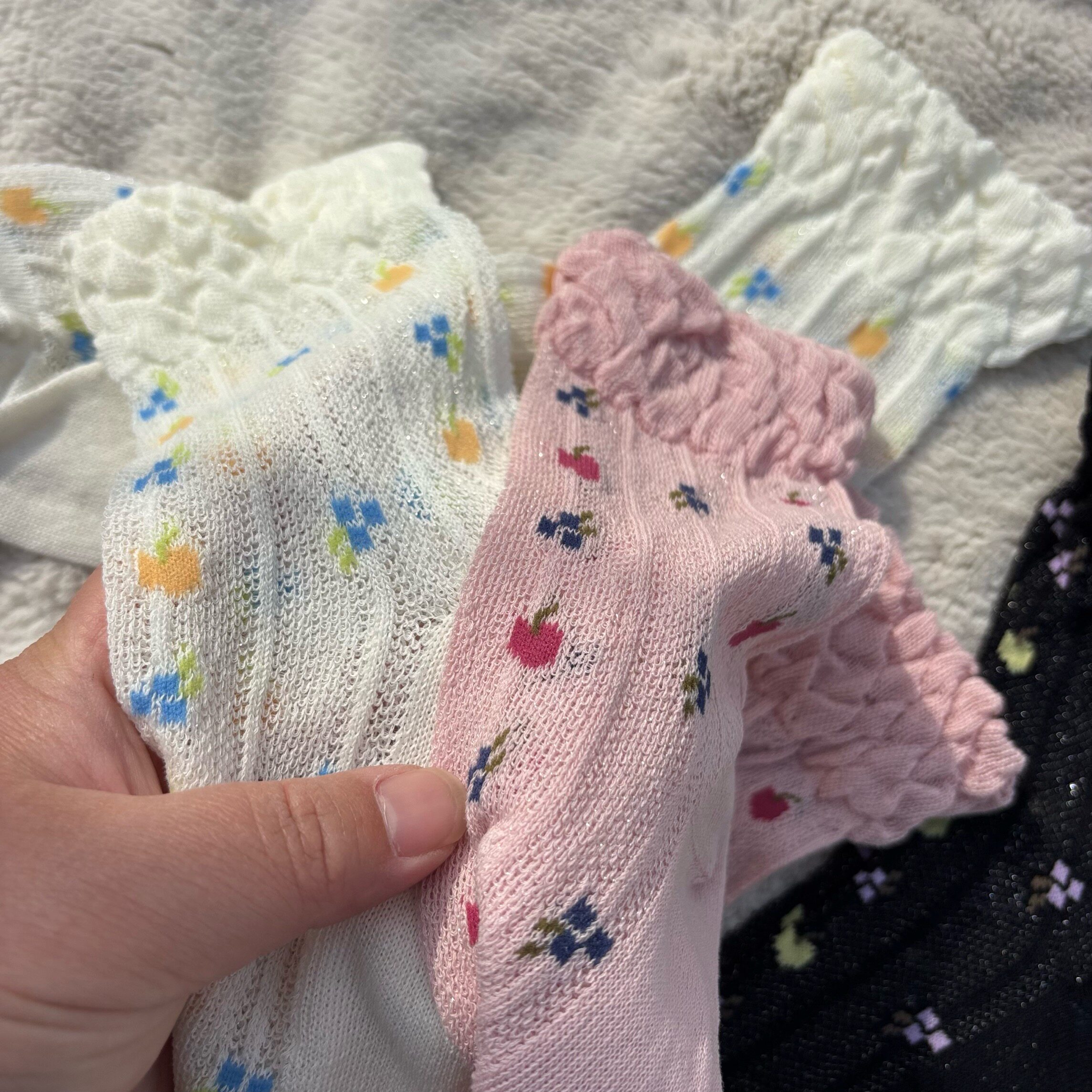 日本轻奢！外贸贵牌女夏季薄款网眼亮丝袜花朵边浮雕中筒松口袜子