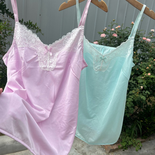 好丝滑！外贸出口日单女性感大码蕾丝吊带纯色冷感家居服上衣睡裙