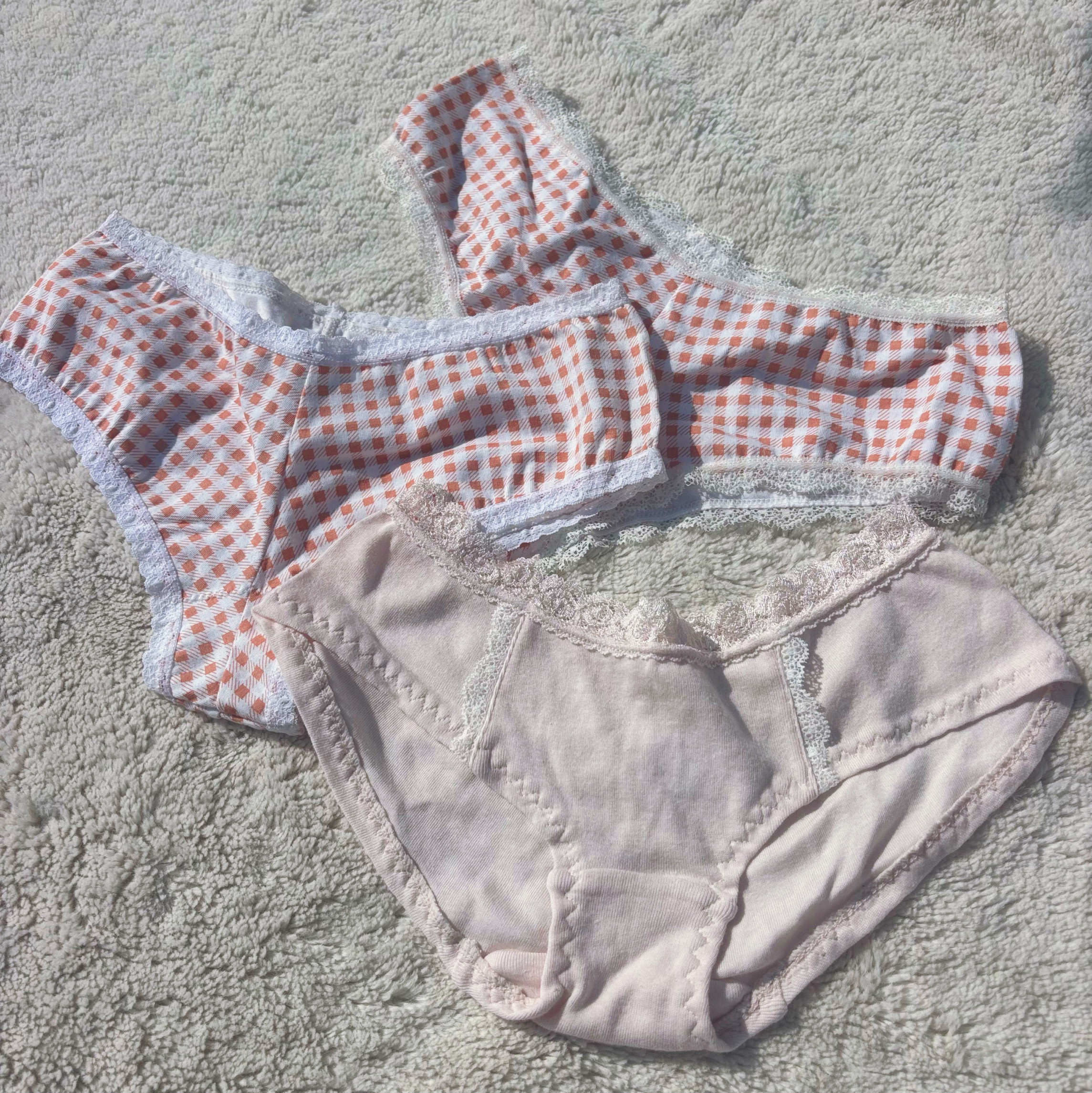 95%婴儿棉~外贸日单少女甜美中低腰三角内裤蕾丝花边c棉格子短裤