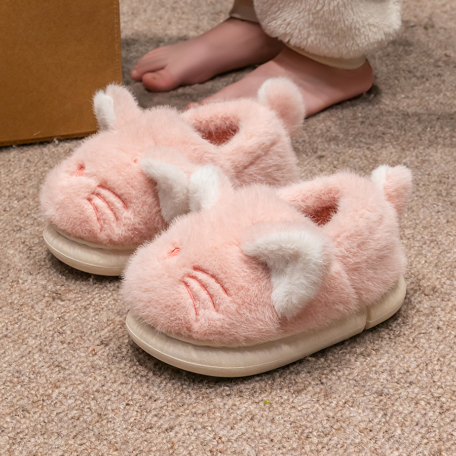 秋冬新款可爱猫咪儿童棉鞋包跟