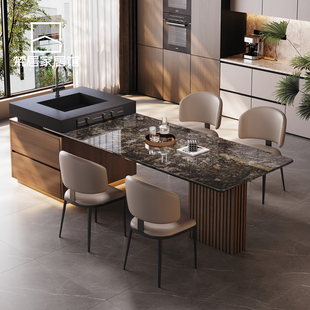 天然奢石意式岛台餐桌璀璨星河别墅家用客厅高级感带水槽中导台