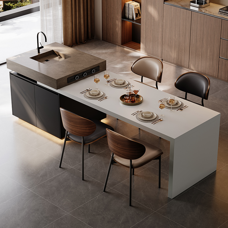 岩板岛台餐桌一体可伸缩客厅家用