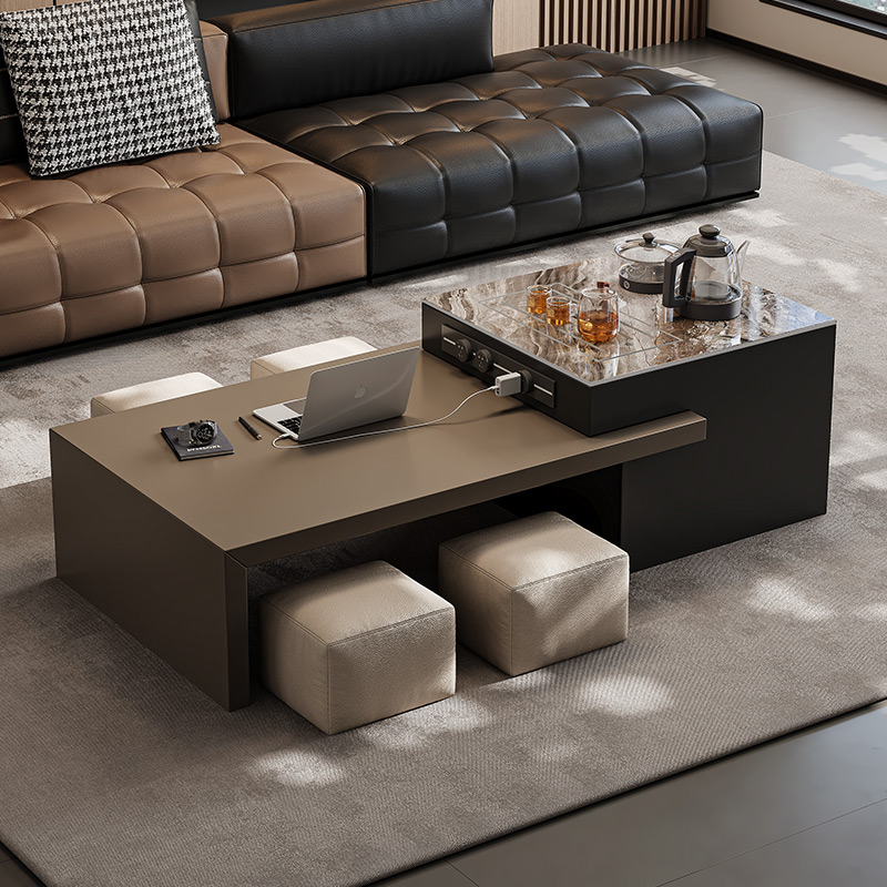 岩板茶几长方形带储物泡茶一体