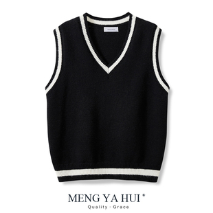 春秋冬叠穿v领针织学院风马夹无袖 小背心坎肩外搭马甲女休闲百搭