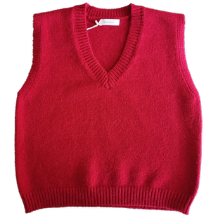 圣诞节大红色无袖毛衣背心针织马甲女秋冬2025新款V领学院风外穿
