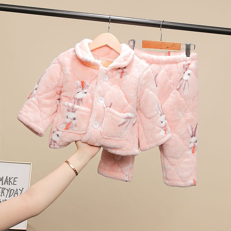 加厚款三层夹棉女宝宝睡衣套装