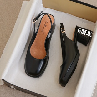 羊皮版~包头凉鞋女2026新款夏季黑高跟配裙34码一字扣玛丽珍鞋子