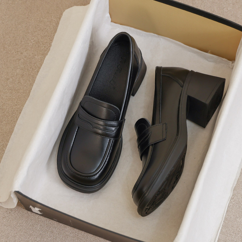 牛皮版~乐福鞋女2026新款秋冬鞋子英伦风黑色高跟小皮鞋爆款单鞋