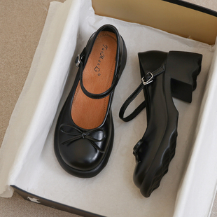 牛皮版~夏天配裙子的鞋玛丽珍女鞋夏季高跟34码皮鞋女款2026新款