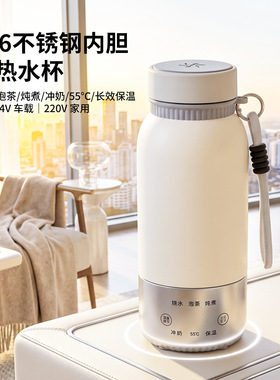 新款车载便携电热杯500mL户外出游电煮热家用车载通电款恒温水杯