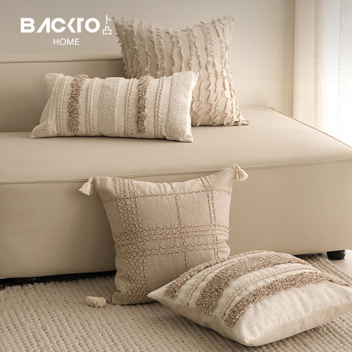 卜凸家居侘寂风棉麻抱枕