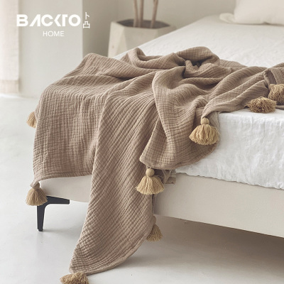 BACKTO卜凸家居泡泡纱流苏盖毯