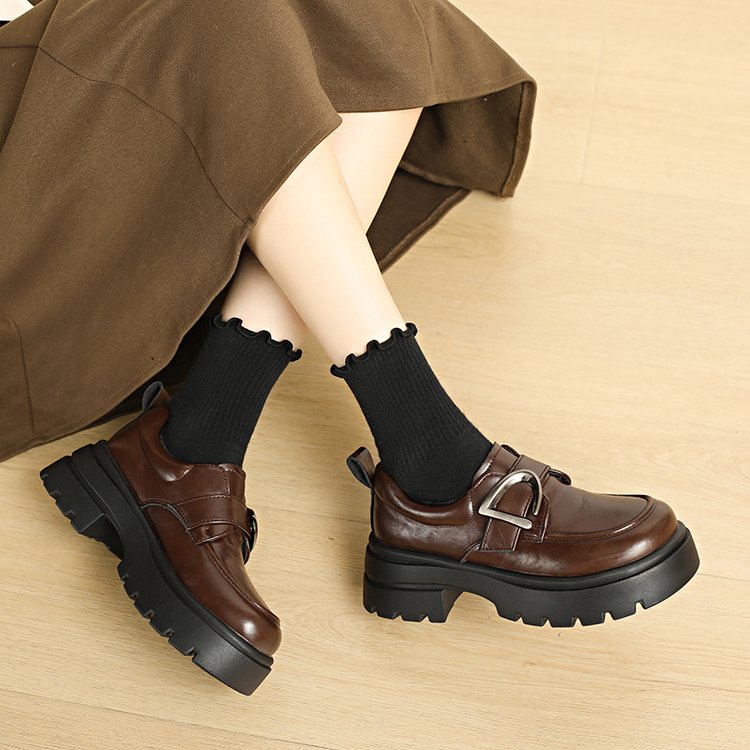 复古厚底增高黑色小皮鞋女2025秋季新款百搭英伦风玛丽珍乐福单鞋