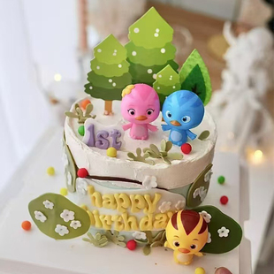 萌鸡小队蛋糕装饰摆件卡通儿童森林树木椰树宝宝周岁生日森系装扮