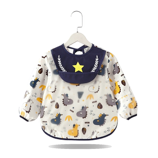 儿童罩衣防水防脏纯棉饭兜男宝宝吃饭围兜婴儿围裙护衣男童反穿衣