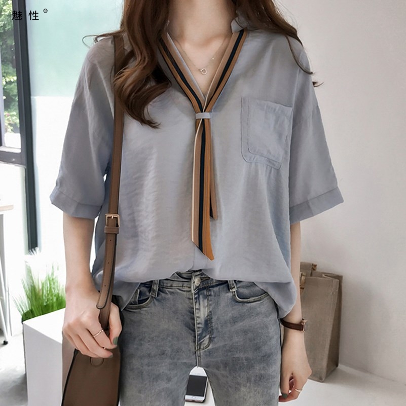 魅性胖mm爱夏装新款洋气雪纺衫宽松大码女装短袖衬衫200斤半袖上