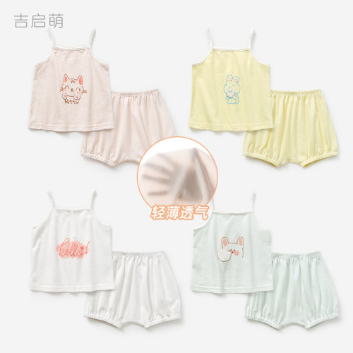 卡通印花夏季薄款吊带女宝宝套装