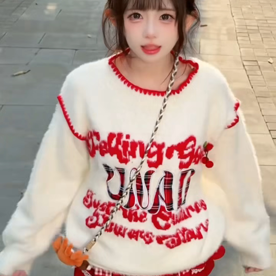 美式复古刺绣毛衣女生秋冬季2025新款穿搭内搭慵懒风宽松针织上衣