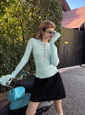 UNITY MODE多巴胺镂空设计感羊毛打底衫十三行早春黑色修身毛衣女