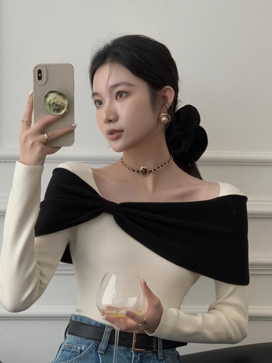 off-shoulder knitted sweater - Taobao product photo 2