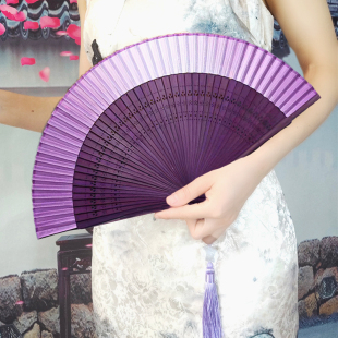 新中式 晨袍折扇绢布竹子骨好开合舞蹈备婚扇子超出片婚礼扇