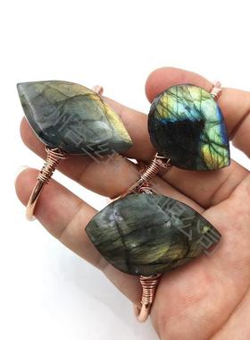 天然水晶拉长石手镯月光石手镯马眼形拉长手镯镀真金玫瑰金镯子