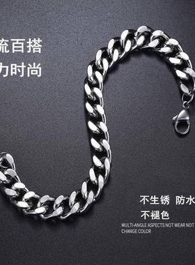 欧美跨境爆款手工钛钢古巴手链不掉色男士霸气个性潮流嘻哈首饰
