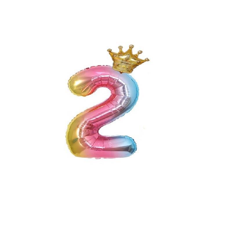 跨境32寸渐变色王冠数字气球儿童生日装饰气球数字皇冠铝膜气球